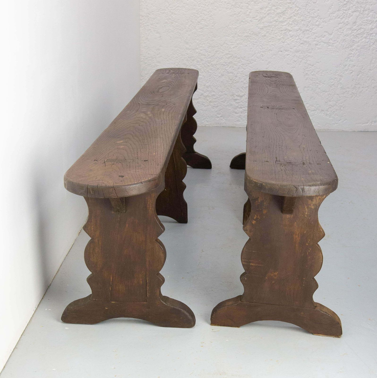 Pair Of French Antique Benches Massive Chestnut, Circa 1900 photo Furniture