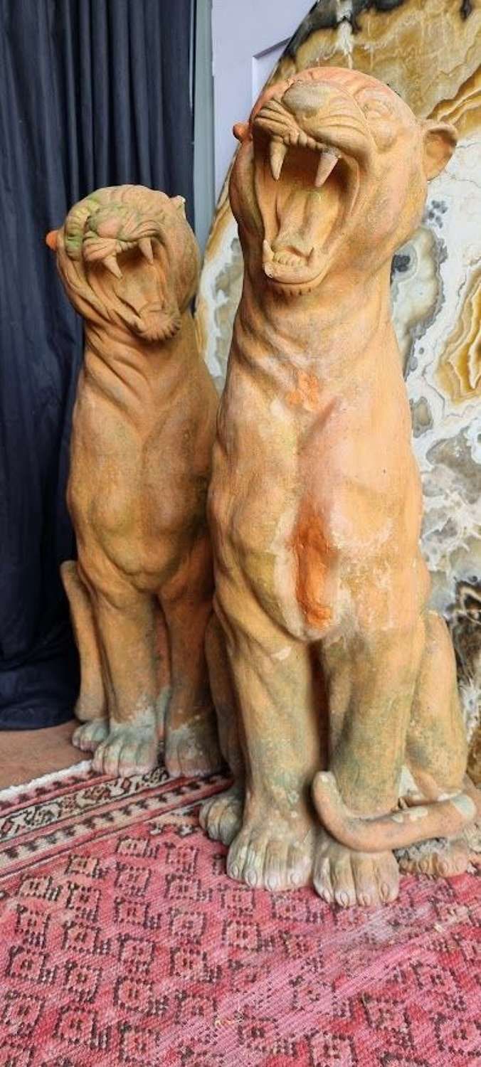 A Pair Of Mid 20th Century Italian Terracotta Garden Panthers photo furniture