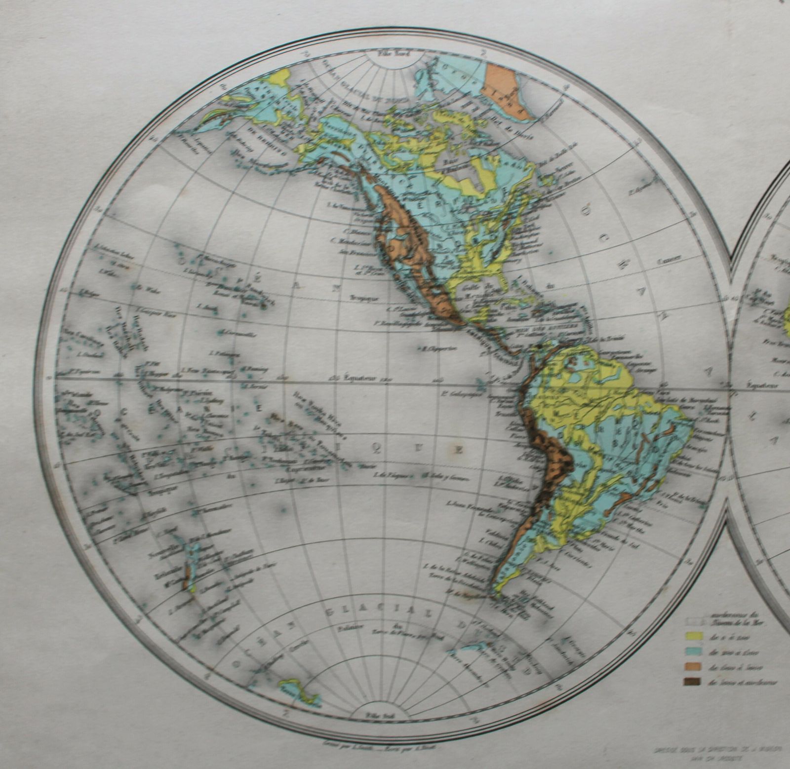 World Map ‘Mappemonde Hypsometric’ By J Migeon 1864 photo furniture