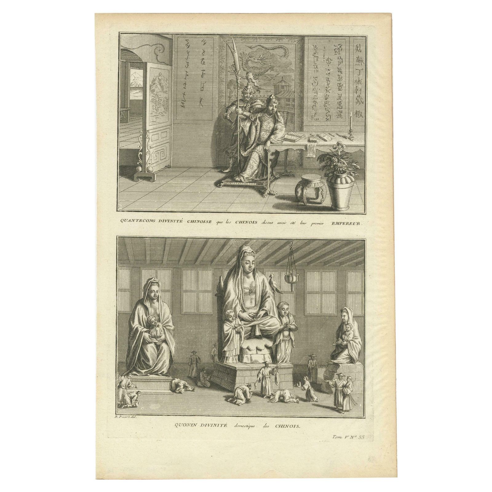 Antique Print Of Chinese Gods By Picart, 'C.1740'