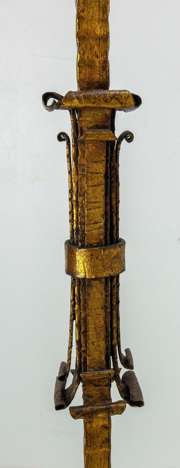 Lighting Golden Wrought Iron Floor Lamp Lantern Antique Chandelier, French, Circa 1960 photo