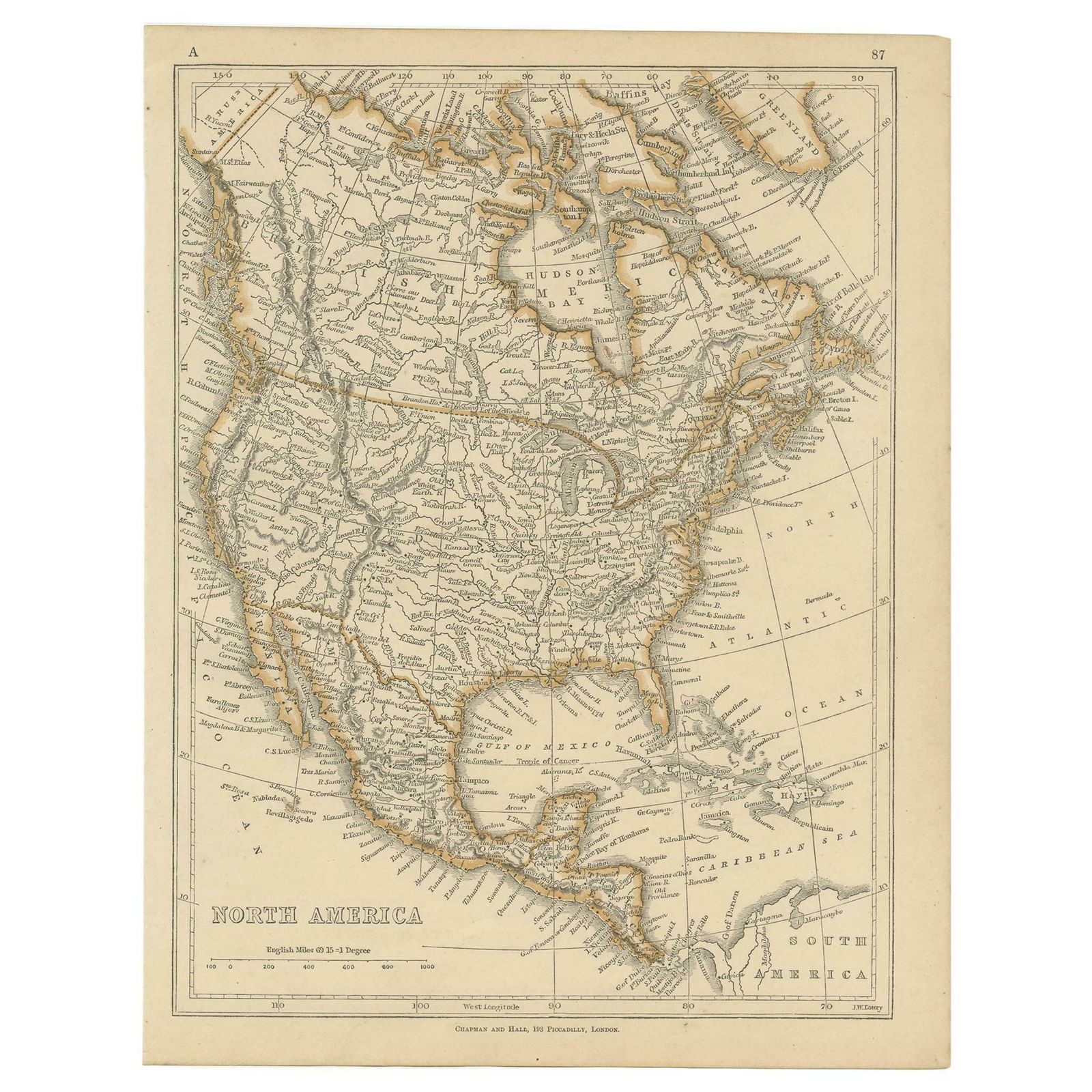 Antique Map Of North America By Lowry '1852'