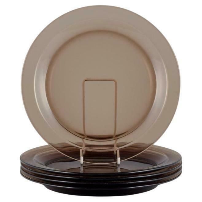 Vereco, France. Set Of Five Dinner Plates In Smoked Art Glass. 1970s photo vinterior