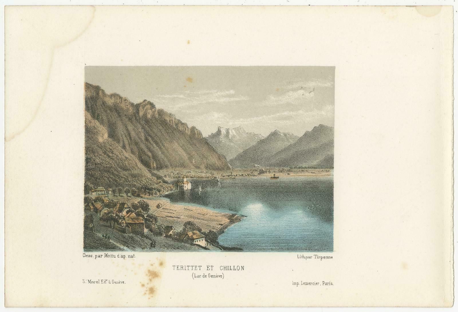 Set Of 3 Antique Prints Of Switzerland, Chillon, By Morel 'Circa 1850' photo for sale