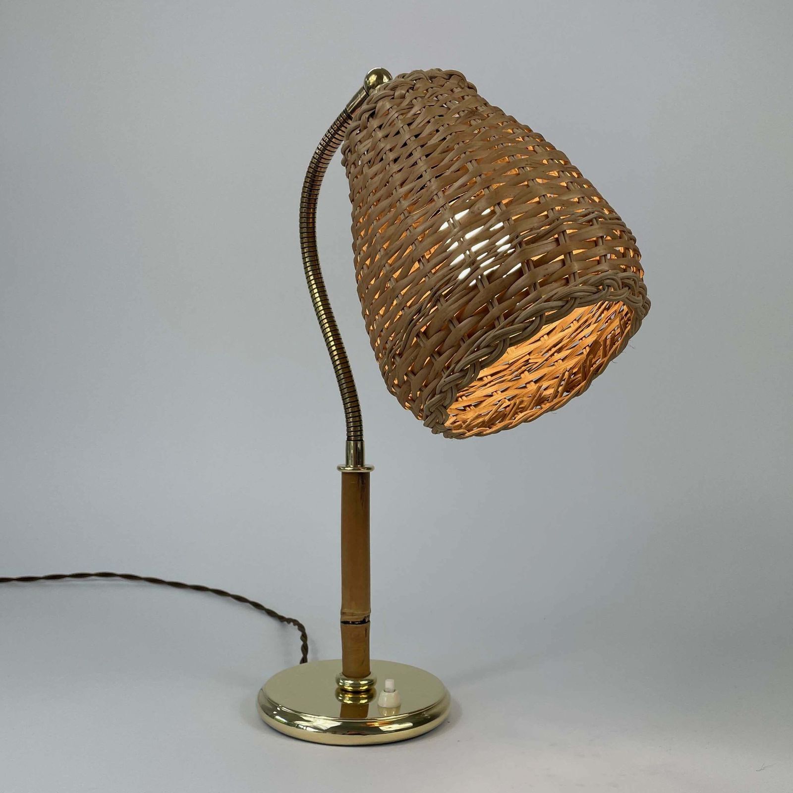 Wicker, Bamboo & Brass Table Lamp, Austria 1950s photo 1361.0