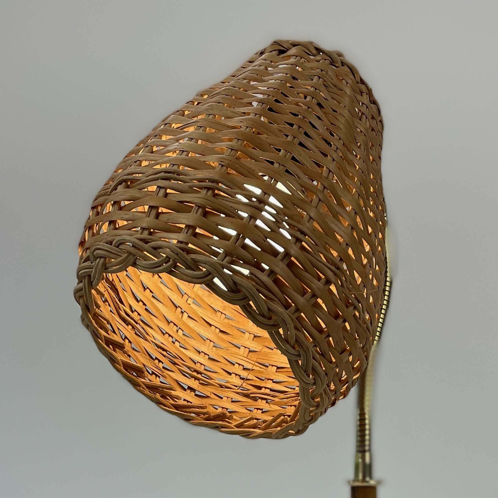 Wicker, Bamboo & Brass Table Lamp, Austria 1950s photo vinterior