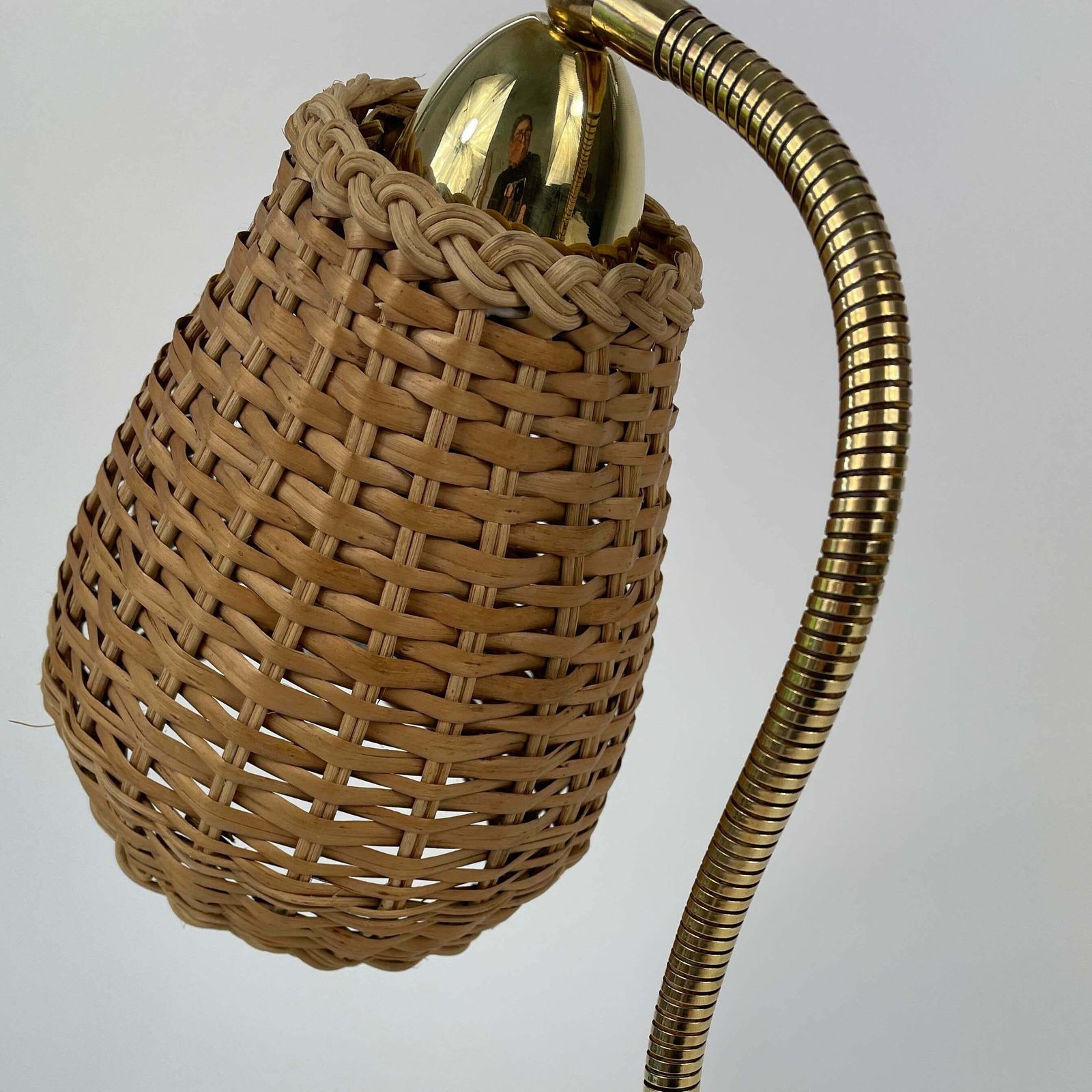Lighting Wicker, Bamboo & Brass Table Lamp, Austria 1950s photo