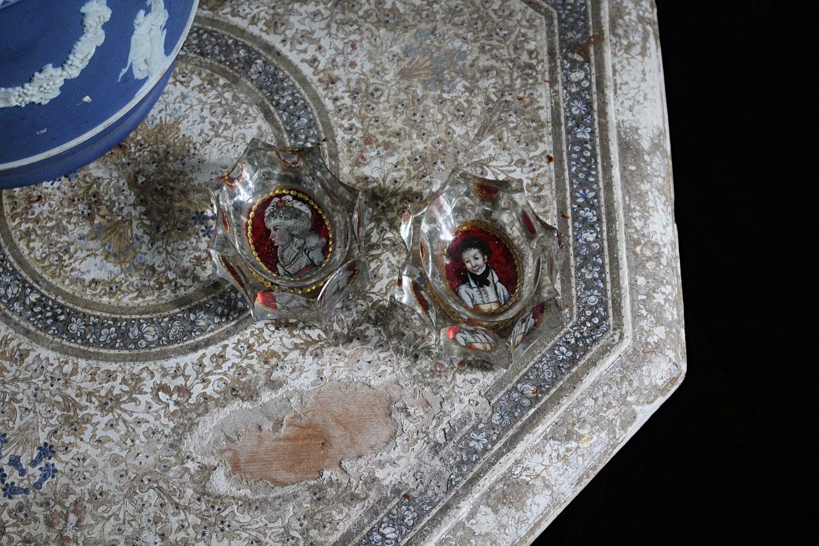 18th Century Georgian Reverse Painted Glass Lovers Open Salts Country House photo vinterior
