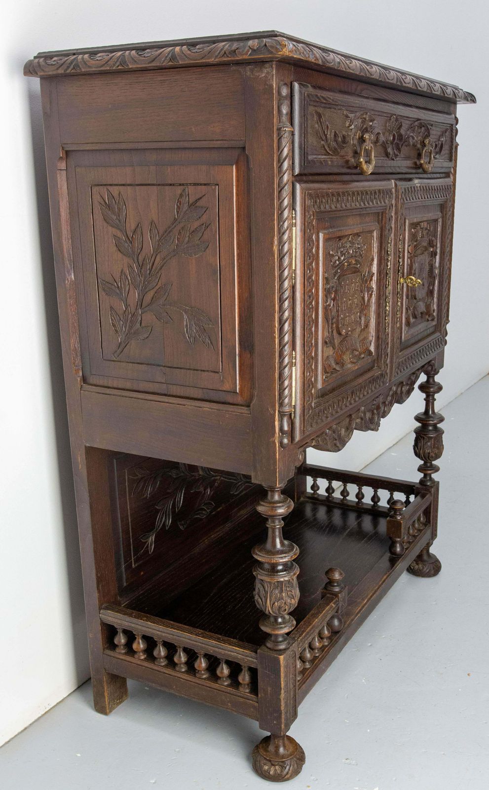 French Brittany Dressoir Buffet Chesnut Cabinet With Blazons, Late 19th Century photo for sale