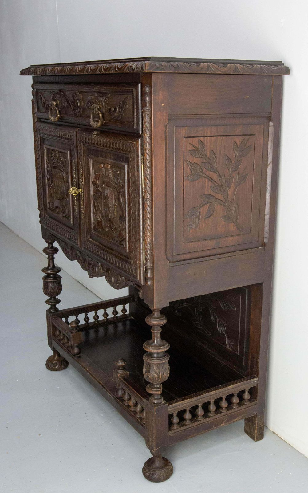 French Brittany Dressoir Buffet Chesnut Cabinet With Blazons, Late 19th Century photo Furniture