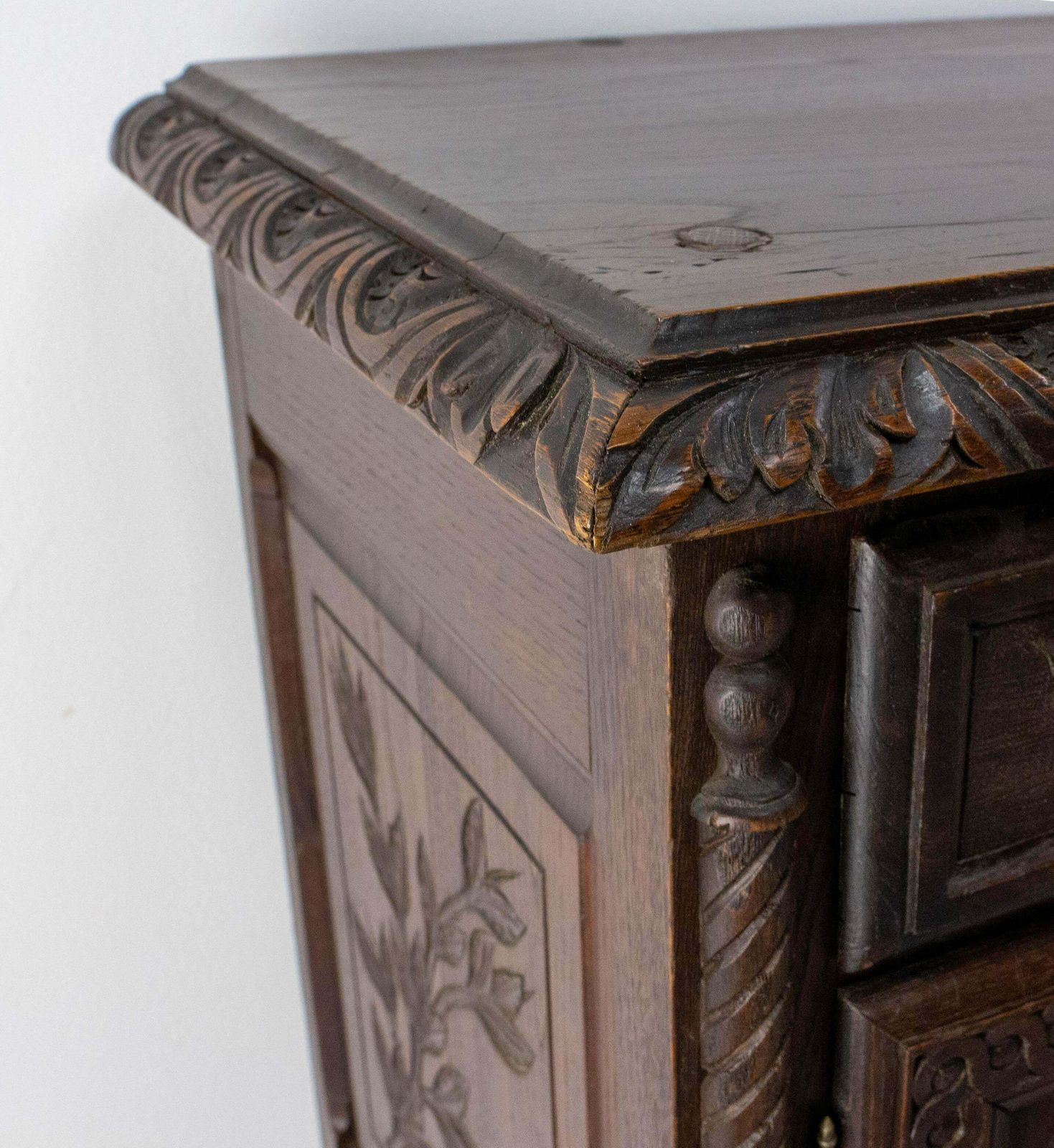 French Brittany Dressoir Buffet Chesnut Cabinet With Blazons, Late 19th Century photo buy