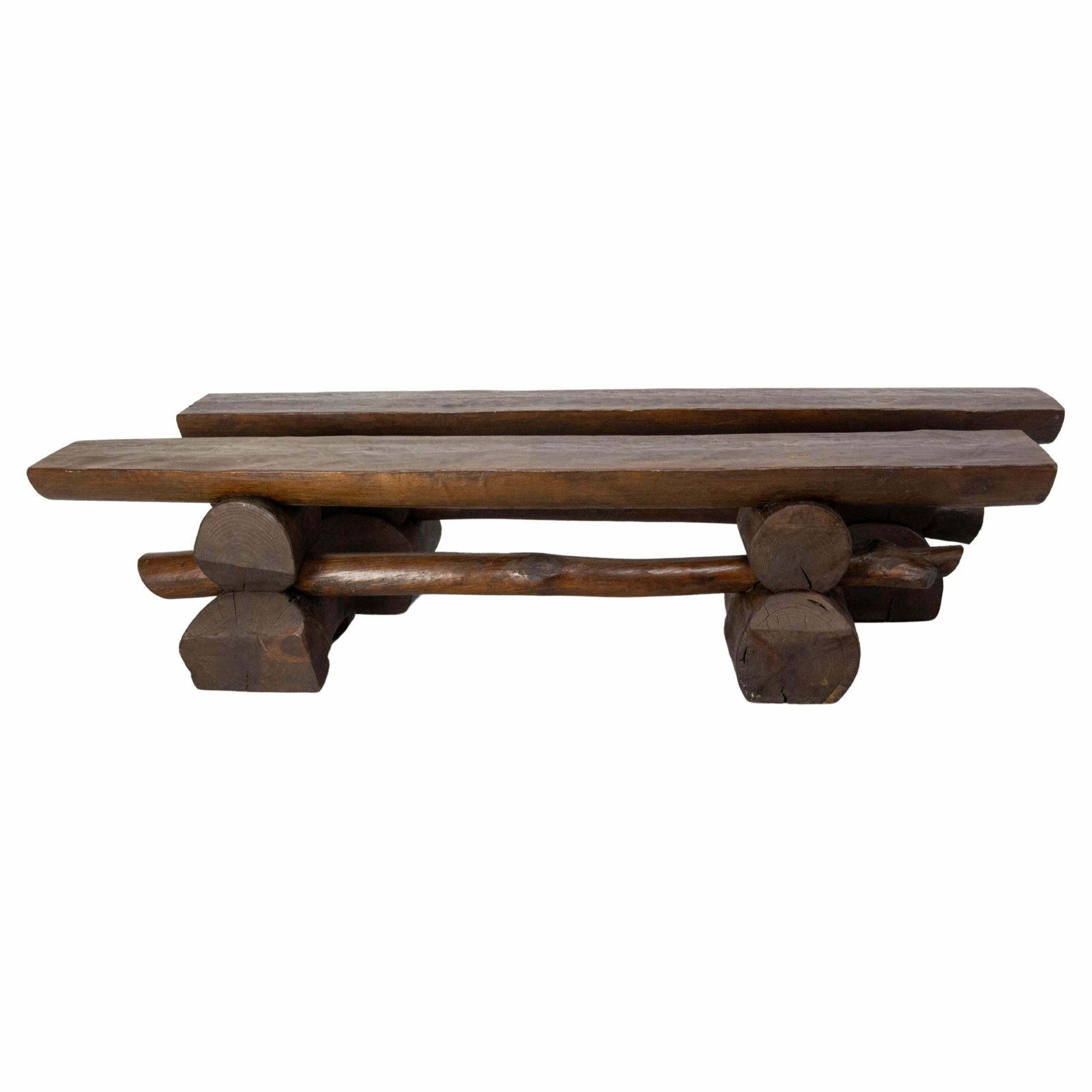 Pair Of French Vintage Style Farmhouse Benches Massive Pine, Circa 1960