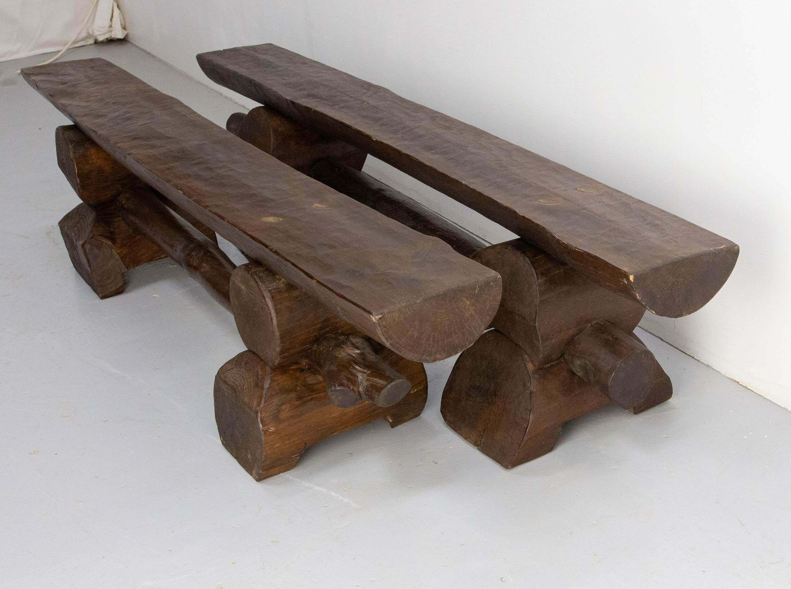 Pair Of French Vintage Style Farmhouse Benches Massive Pine, Circa 1960 photo Furniture