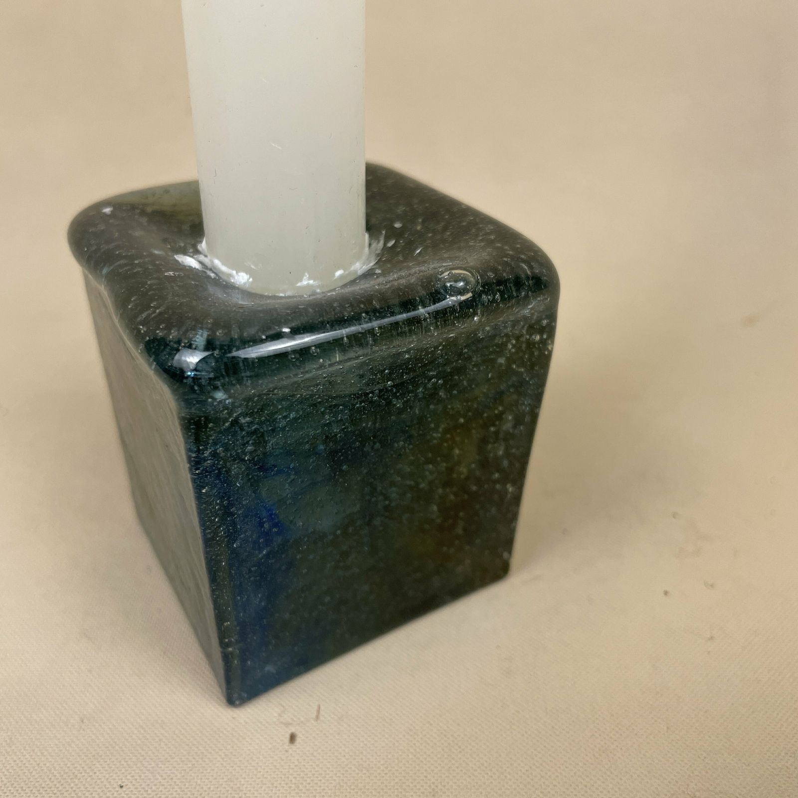Vintage Handmade Glass Cube Square Candlestick Candle Stick Holder Lights Taper Dinner Candlesticks Turquoise Green photo 55.0