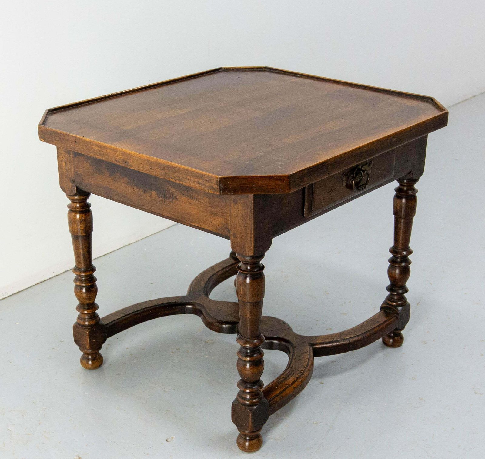 photo furniture Antique French Walnut Coffee Table End Table With Drawer Circa 1940