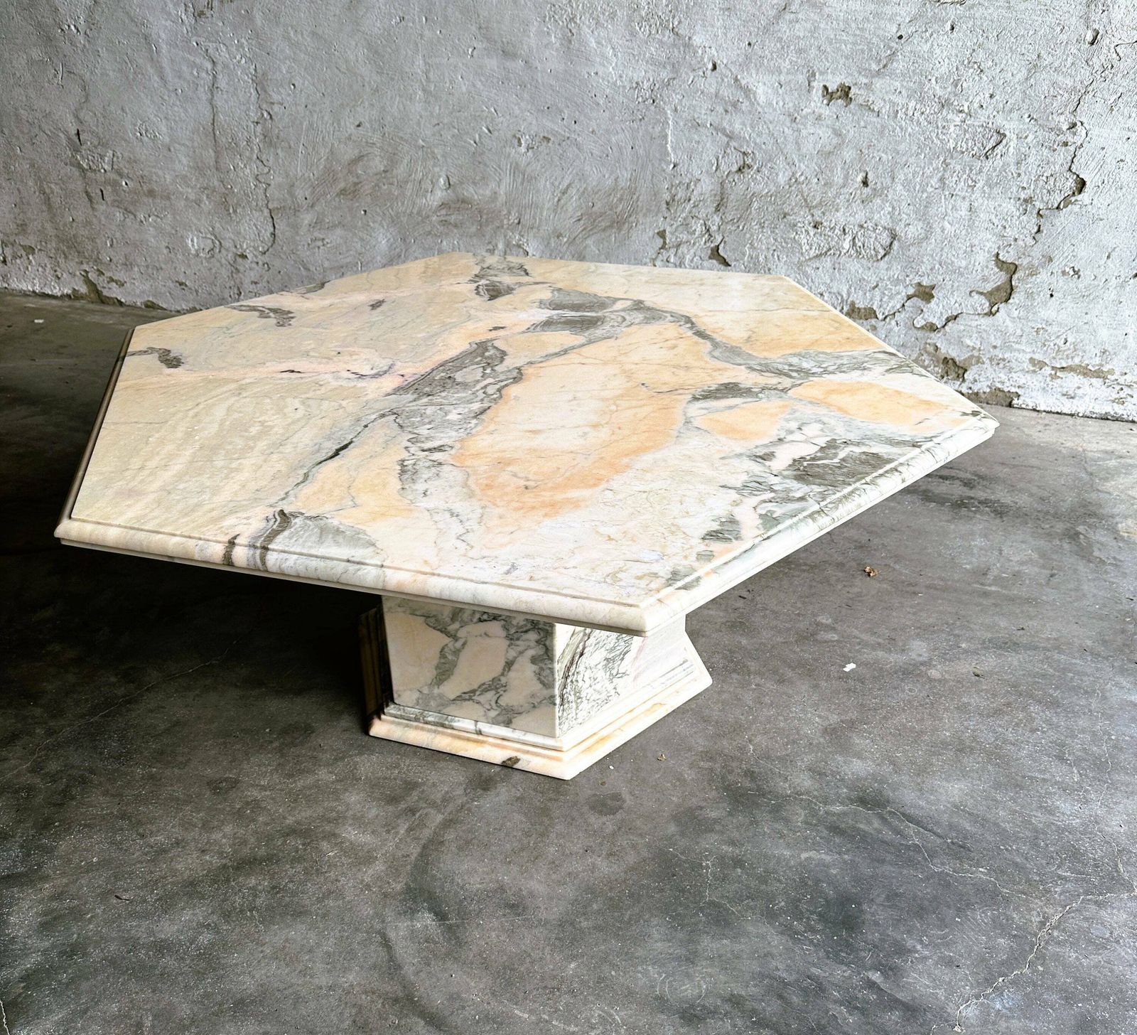 Vintage Octagonal Pink And Gray Marble Coffee Table, 1980s. photo 1190.0