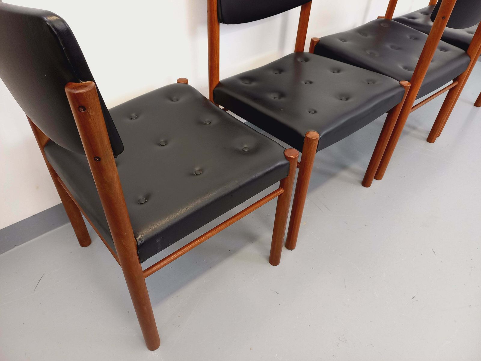 photo for sale 4 Scandinavian Chairs In Teak And Skai
