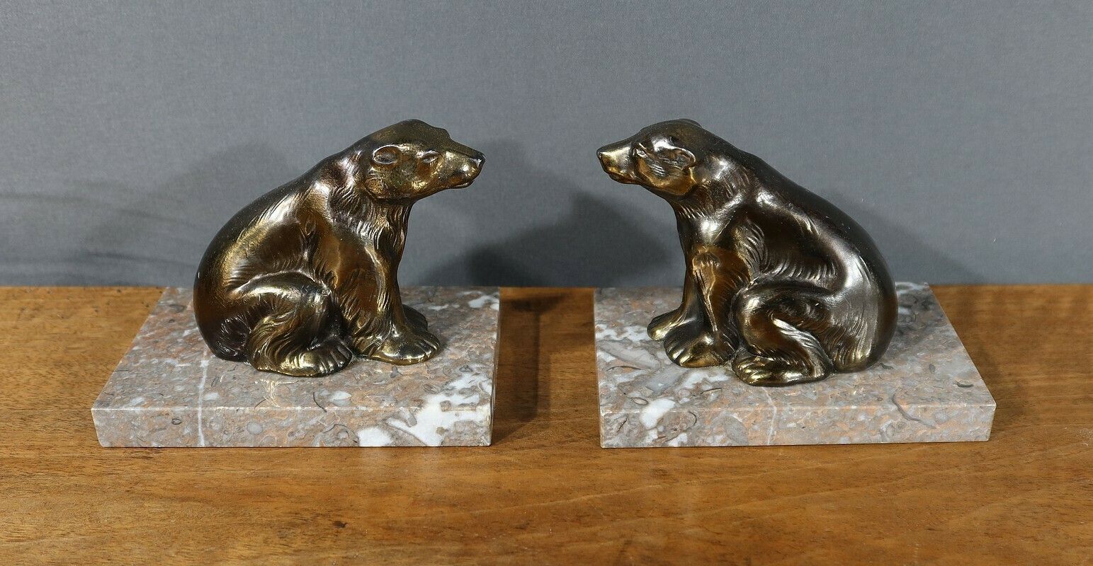 Pair Of “Bear” Bookends In Golden Metal – 1920