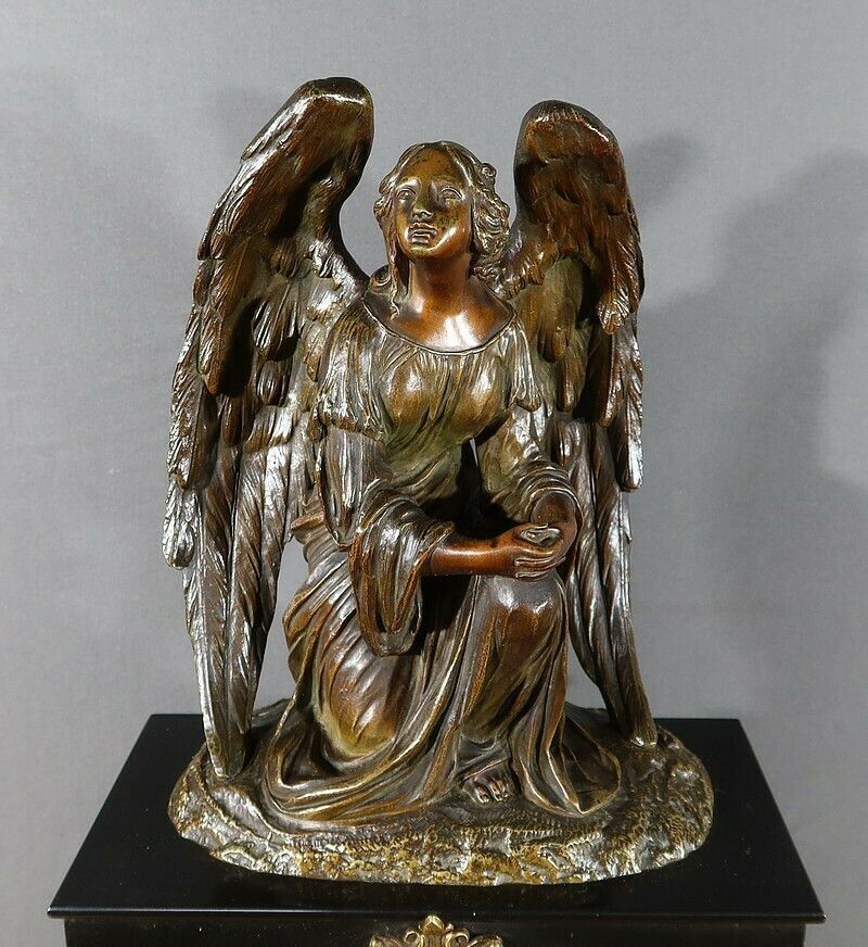 Marble And Bronze Clock, “The Angel In Contemplation”, Miroy Frères, Napoleon III Period – Mid 19th Century photo 1520.0