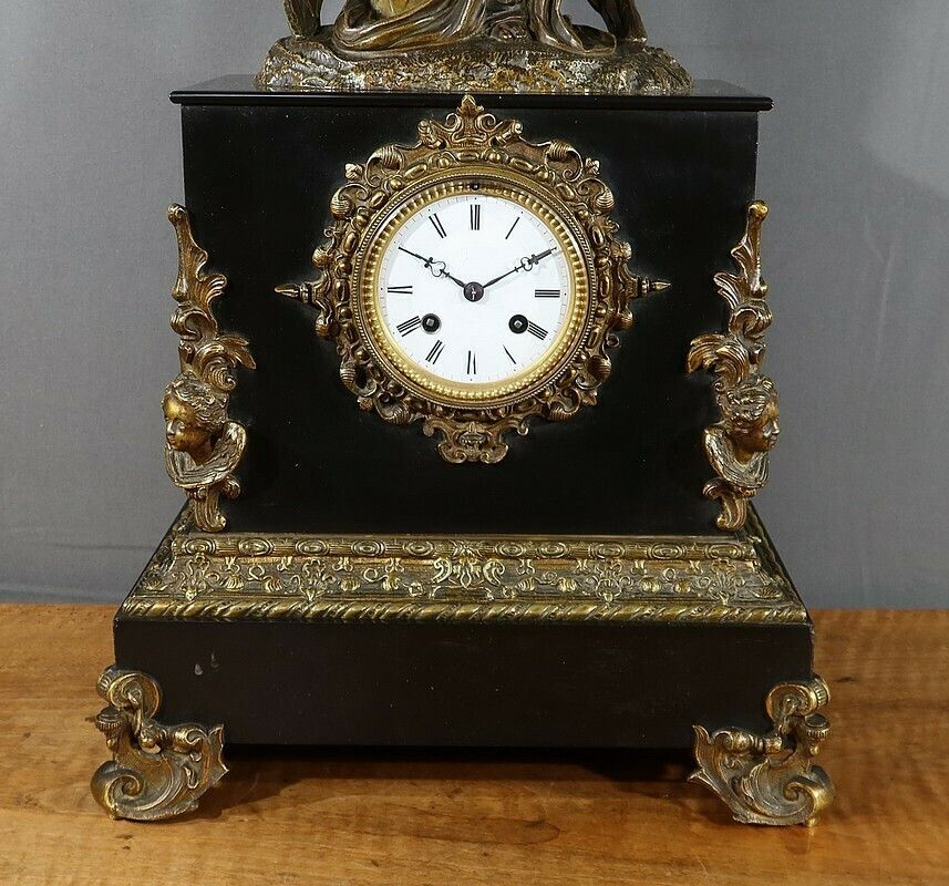 photo furniture Marble And Bronze Clock, “The Angel In Contemplation”, Miroy Frères, Napoleon III Period – Mid 19th Century