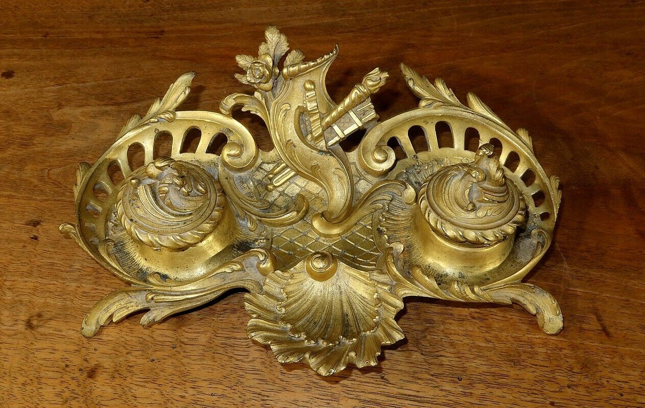 Gilt Bronze Inkwell, Rocaille Louis XV Style – Late 19th Century