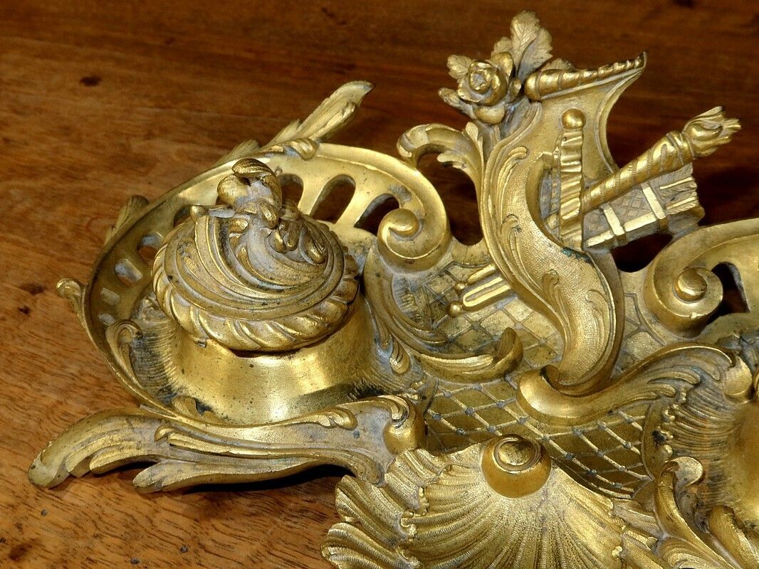 Gilt Bronze Inkwell, Rocaille Louis XV Style – Late 19th Century photo Home Decor