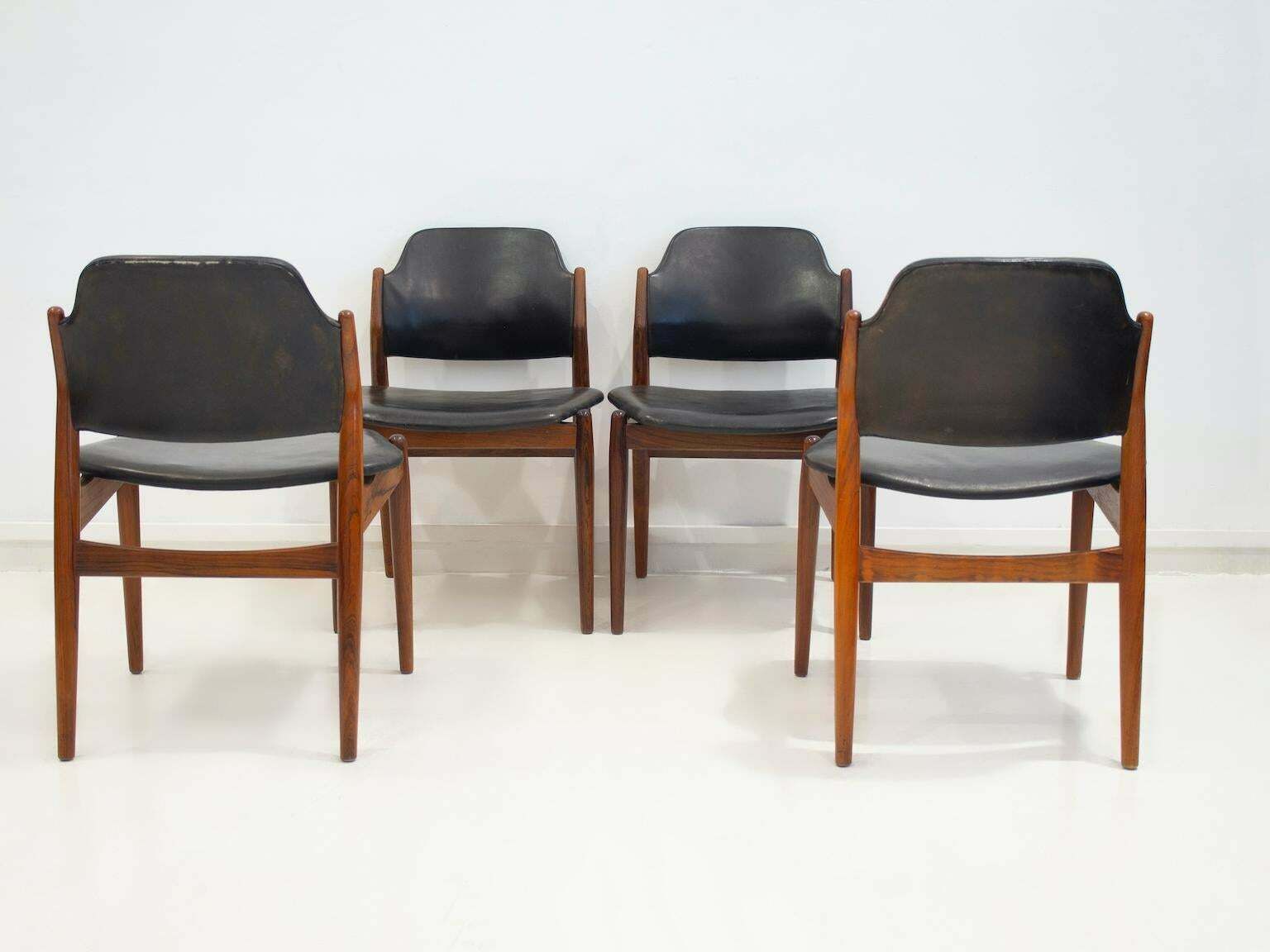 Set Of Four Arne Vodder Hardwood And Black Leather Chairs photo 3861.0