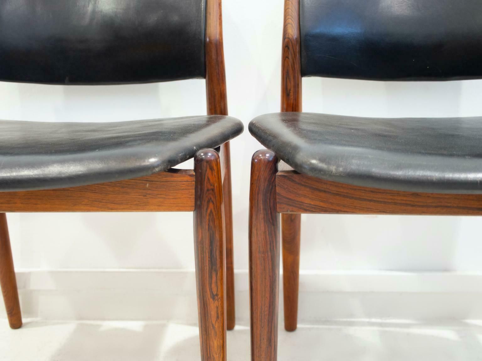 Furniture Set Of Four Arne Vodder Hardwood And Black Leather Chairs photo