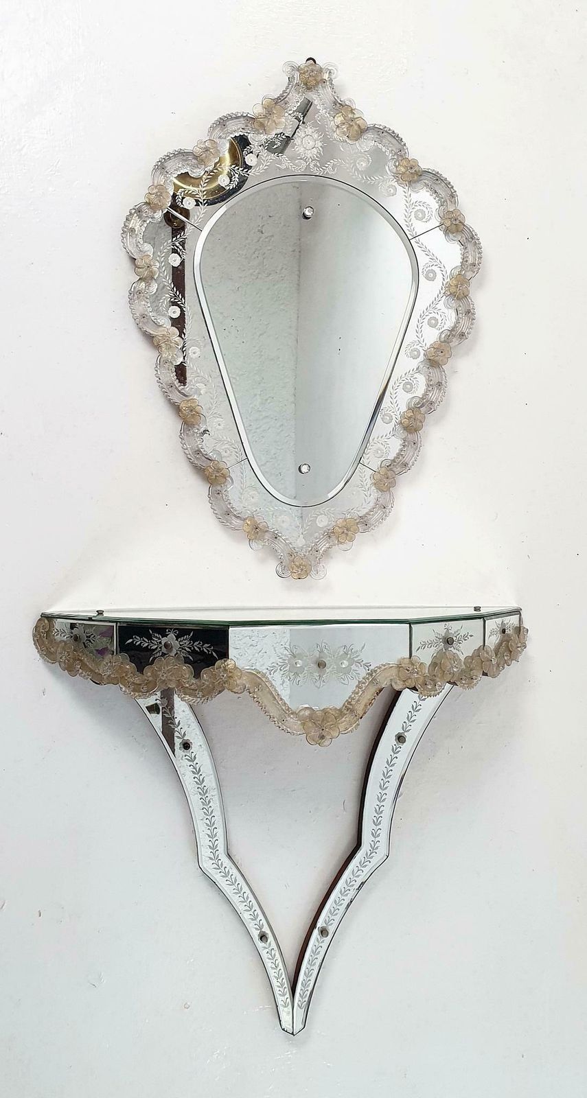 Mid Century Murano Glass Console Table And Mirror photo furniture