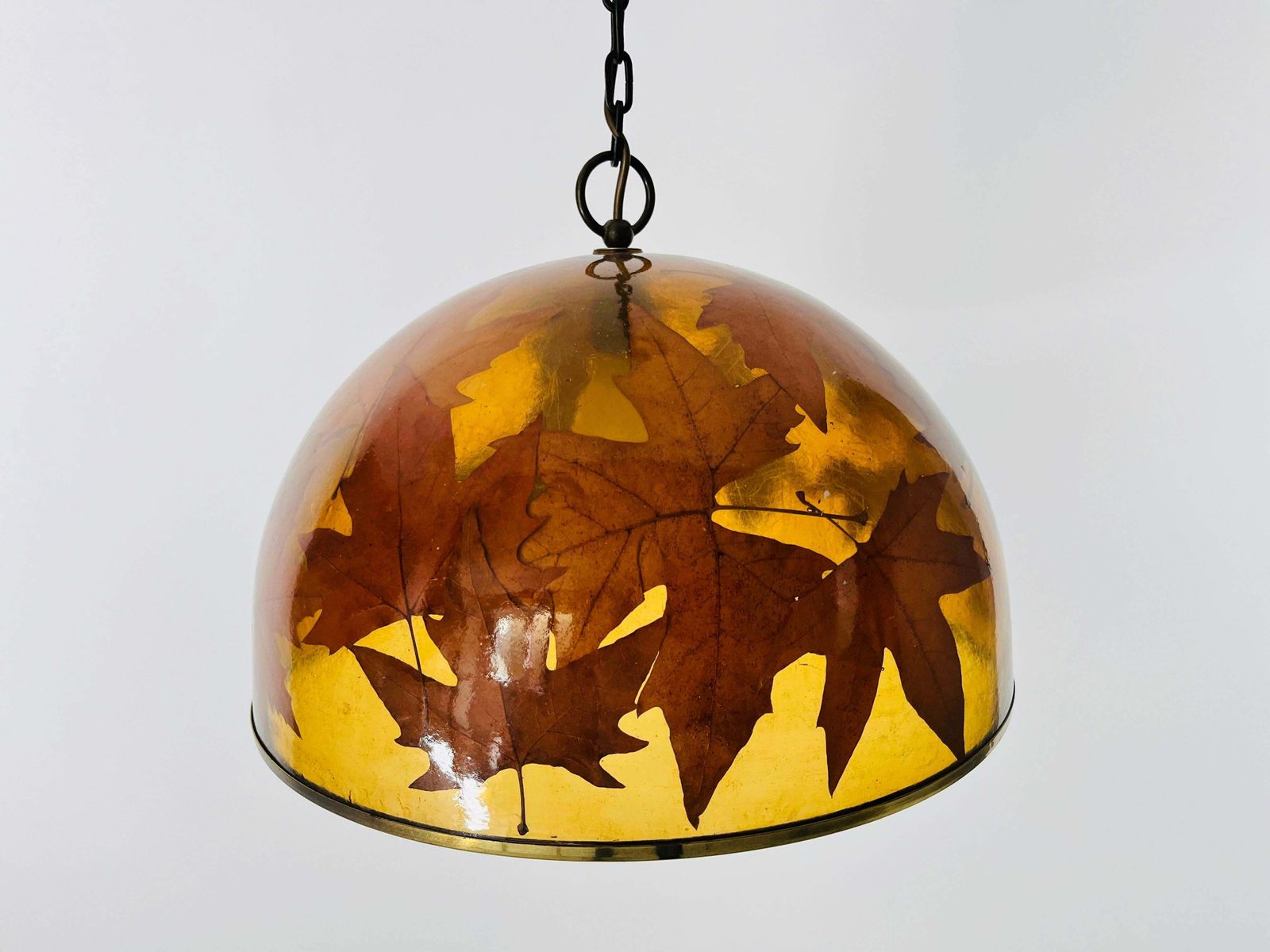 Acrylic Glass Pendant Lamp With Leaves And Brass Base, Germany, 1970s photo 665.0