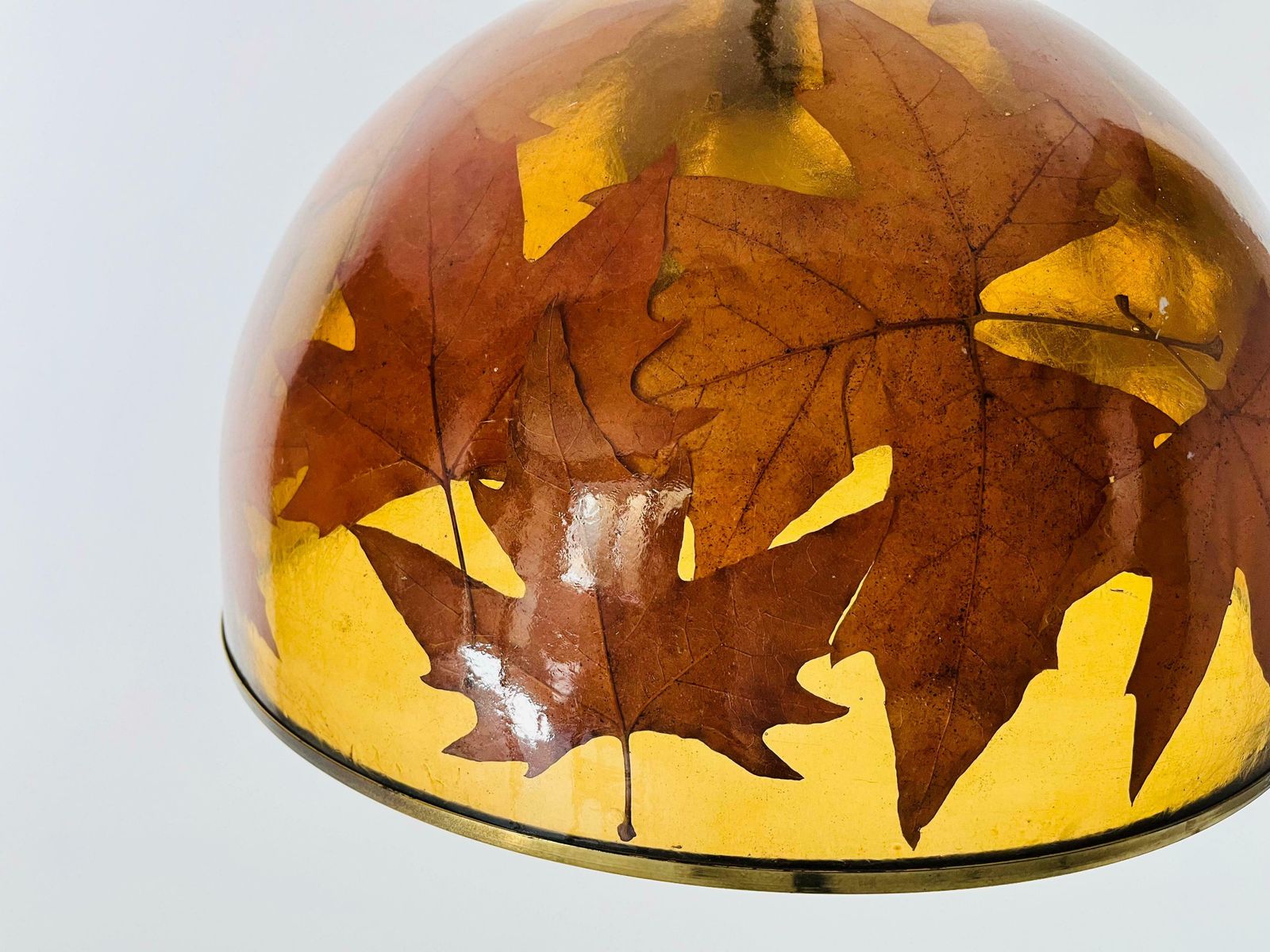Acrylic Glass Pendant Lamp With Leaves And Brass Base, Germany, 1970s photo vinterior