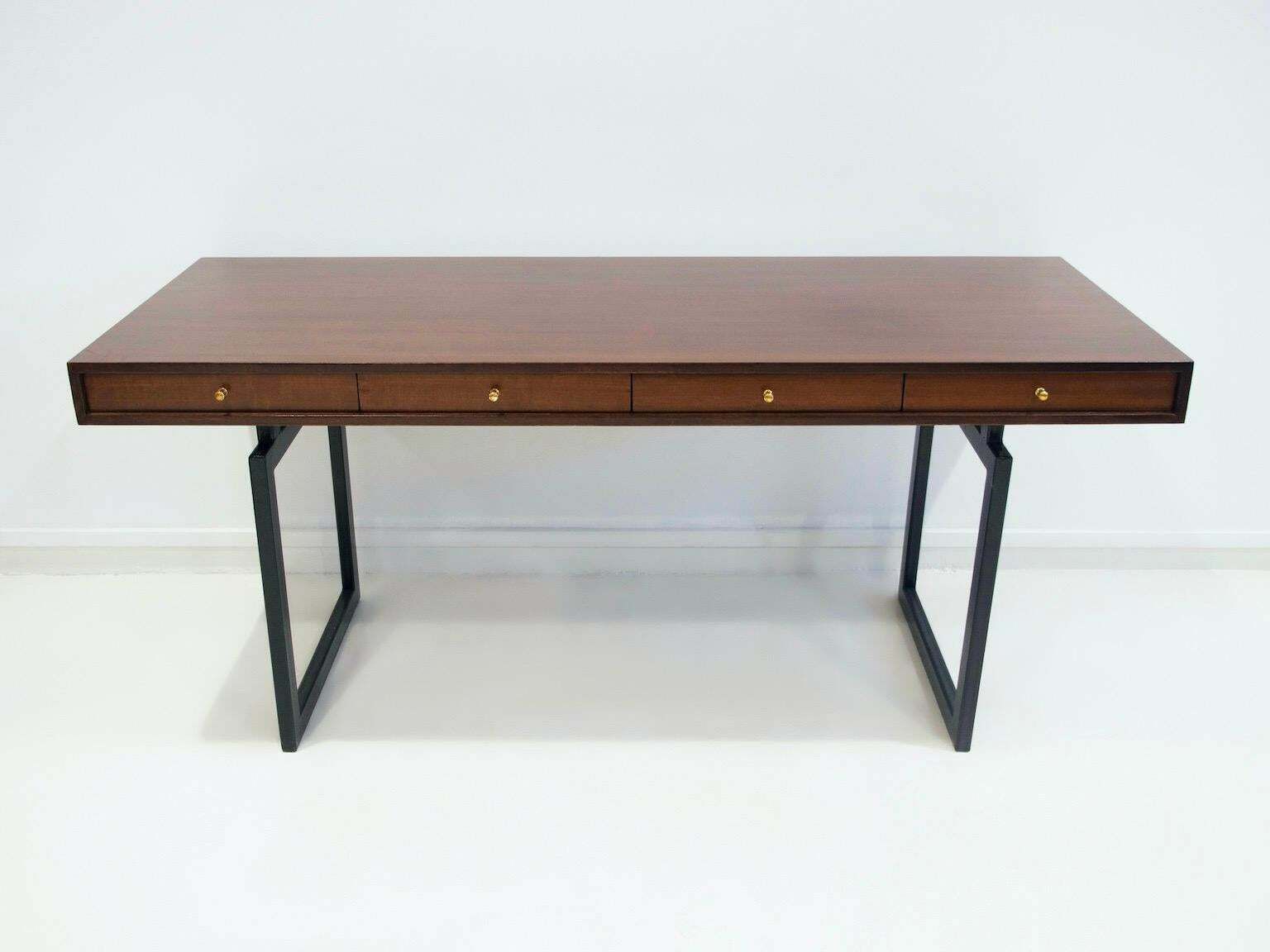 Wooden Writing Desk With Drawers And Black Lacquered Legs photo for sale
