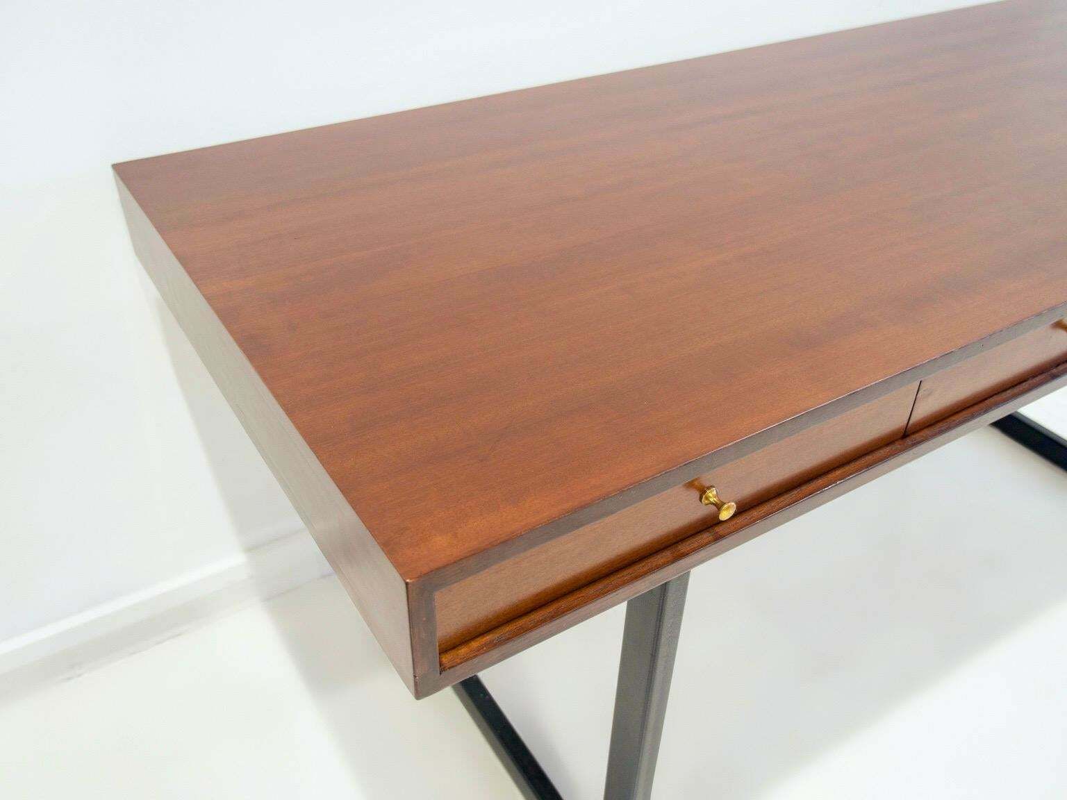 Wooden Writing Desk With Drawers And Black Lacquered Legs photo buy