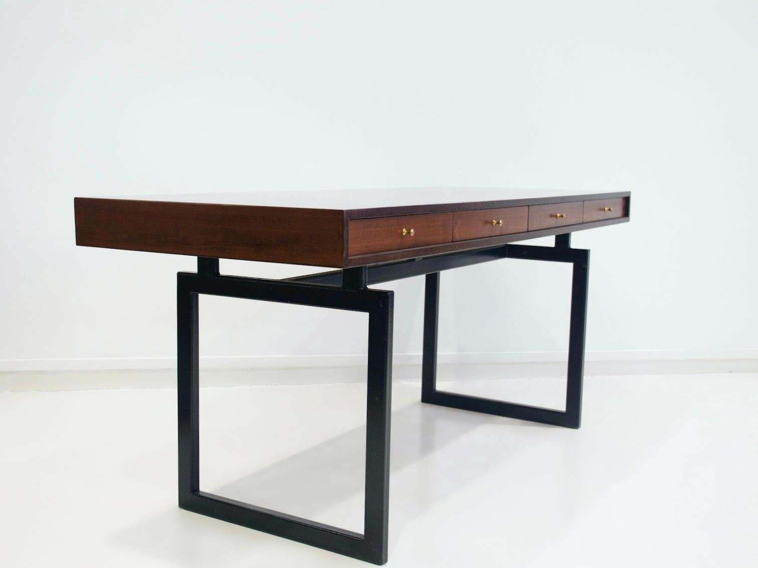 Furniture Wooden Writing Desk With Drawers And Black Lacquered Legs photo