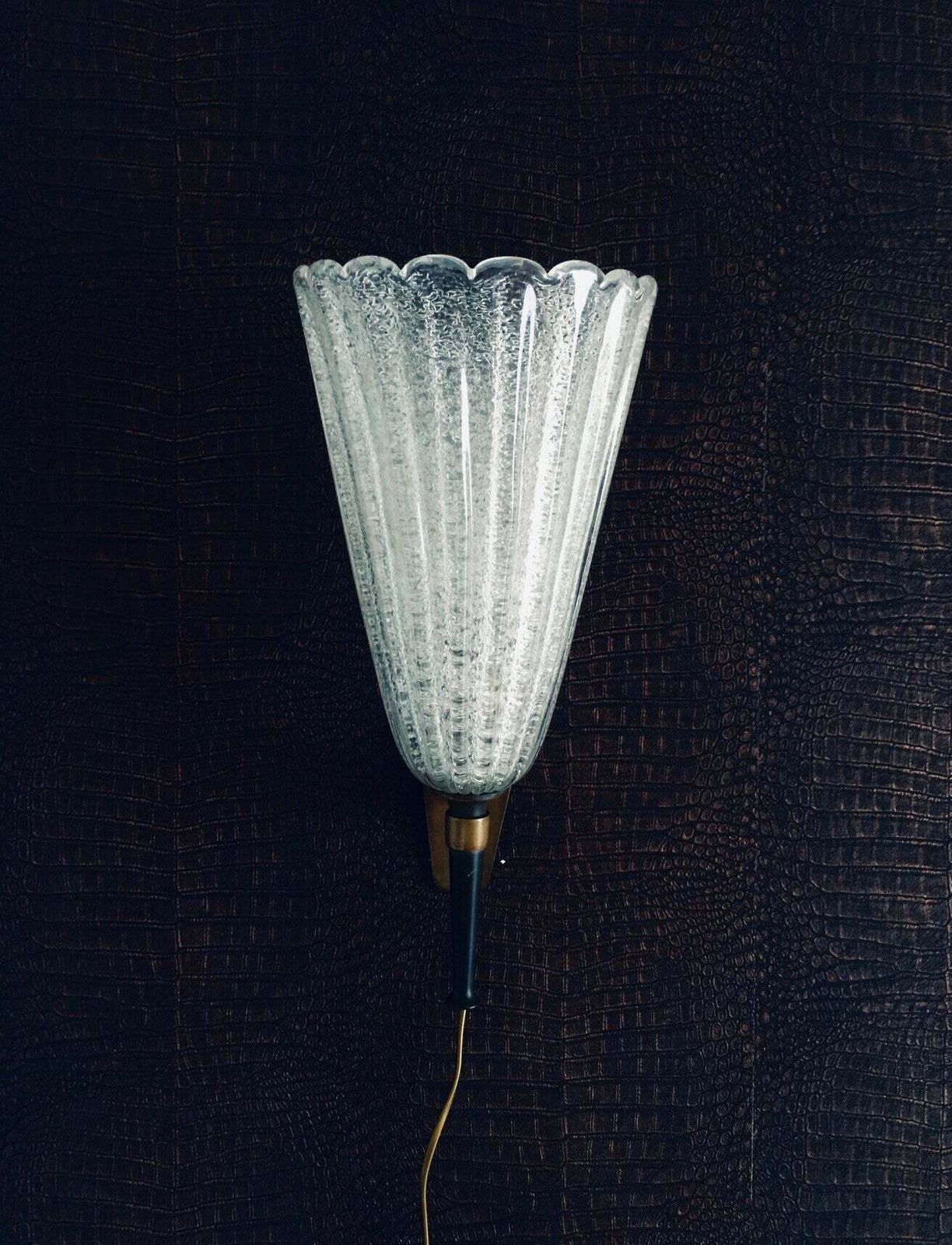 1950's Italian Design Art Glass Wall Lamp By Barovier & Toso photo vintage