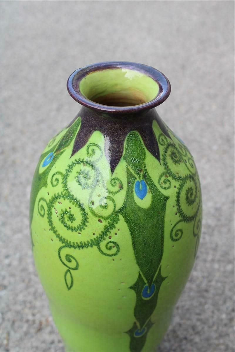 Art Decò Vase Italy 1920 Palazzi Roma Manufacture Green And Floral Decorations photo for sale
