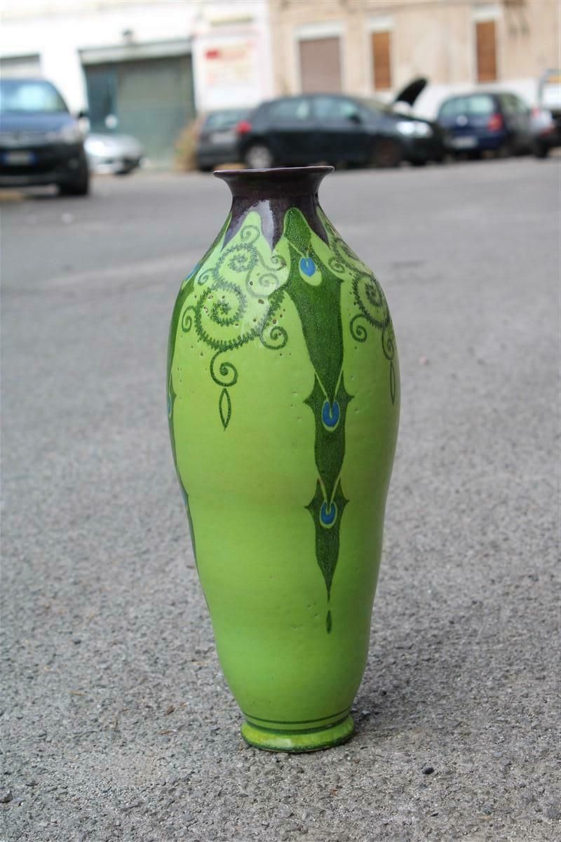 Art Decò Vase Italy 1920 Palazzi Roma Manufacture Green And Floral Decorations photo vinterior