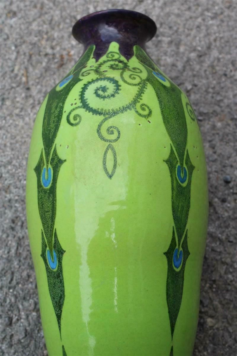 Art Decò Vase Italy 1920 Palazzi Roma Manufacture Green And Floral Decorations photo buy