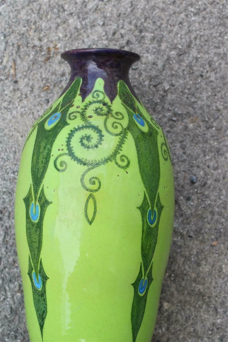 Art Decò Vase Italy 1920 Palazzi Roma Manufacture Green And Floral Decorations photo vintage