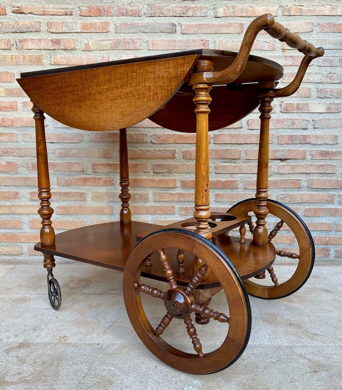 Mid Century French Wooden Bar Cart Trolley, 1950s photo for sale