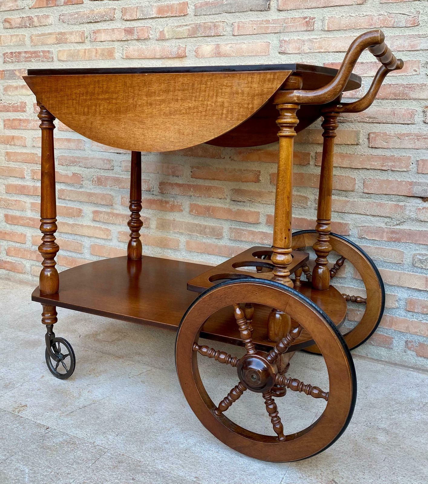 Chariot bar mid-century en bois, France, années 1950 photo Mobilier