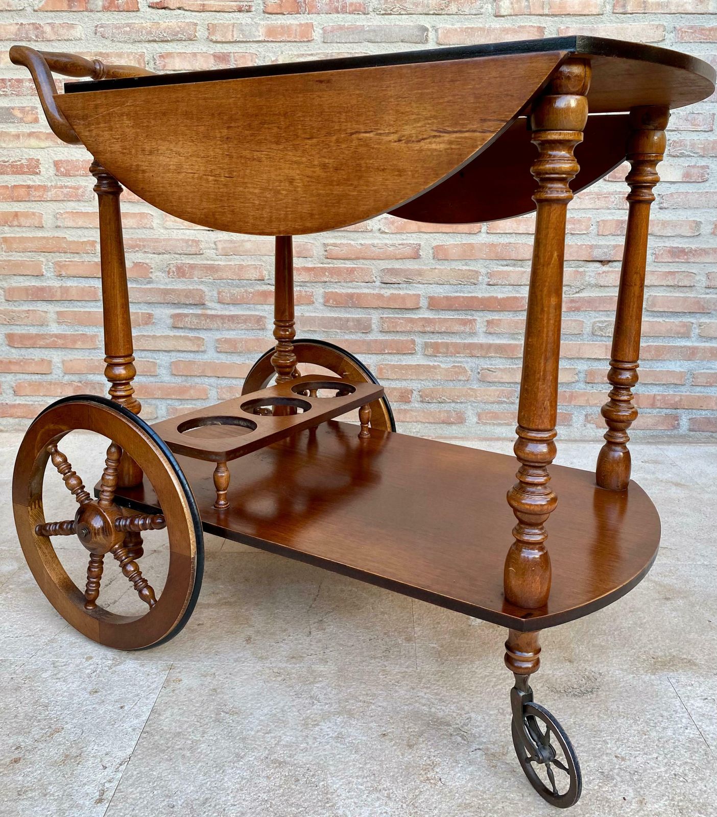 Chariot bar mid-century en bois, France, années 1950 photo 2113.0