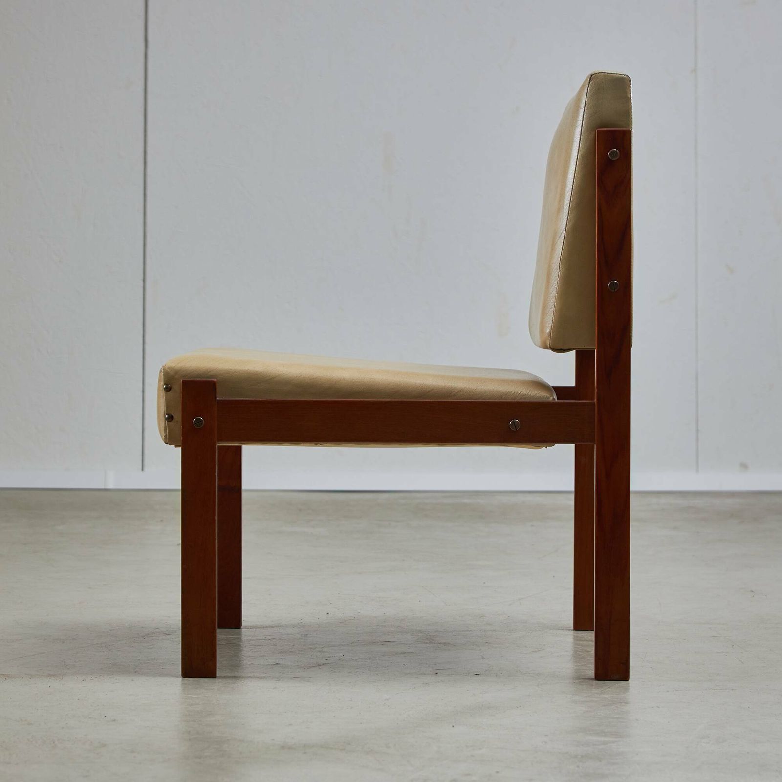 Angular Chair In Teak Wood And Leather With Copper Details, 1970s photo vinterior