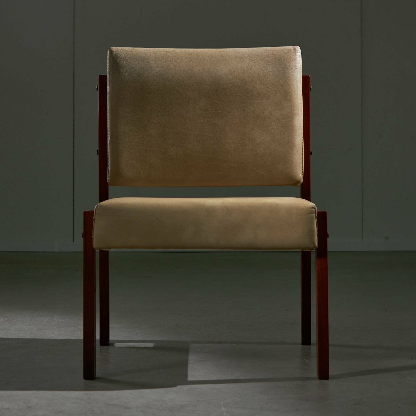 445.0 Angular Chair In Teak Wood And Leather With Copper Details, 1970s photo