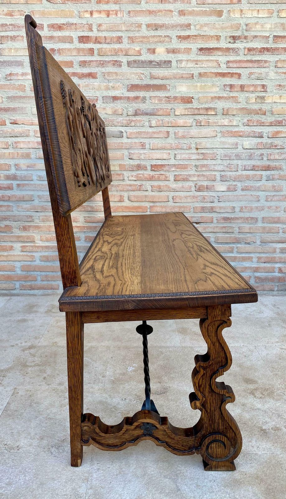 Spanish Renaissance Carved Oak Bench Banquette Escaño, 1890s photo Furniture