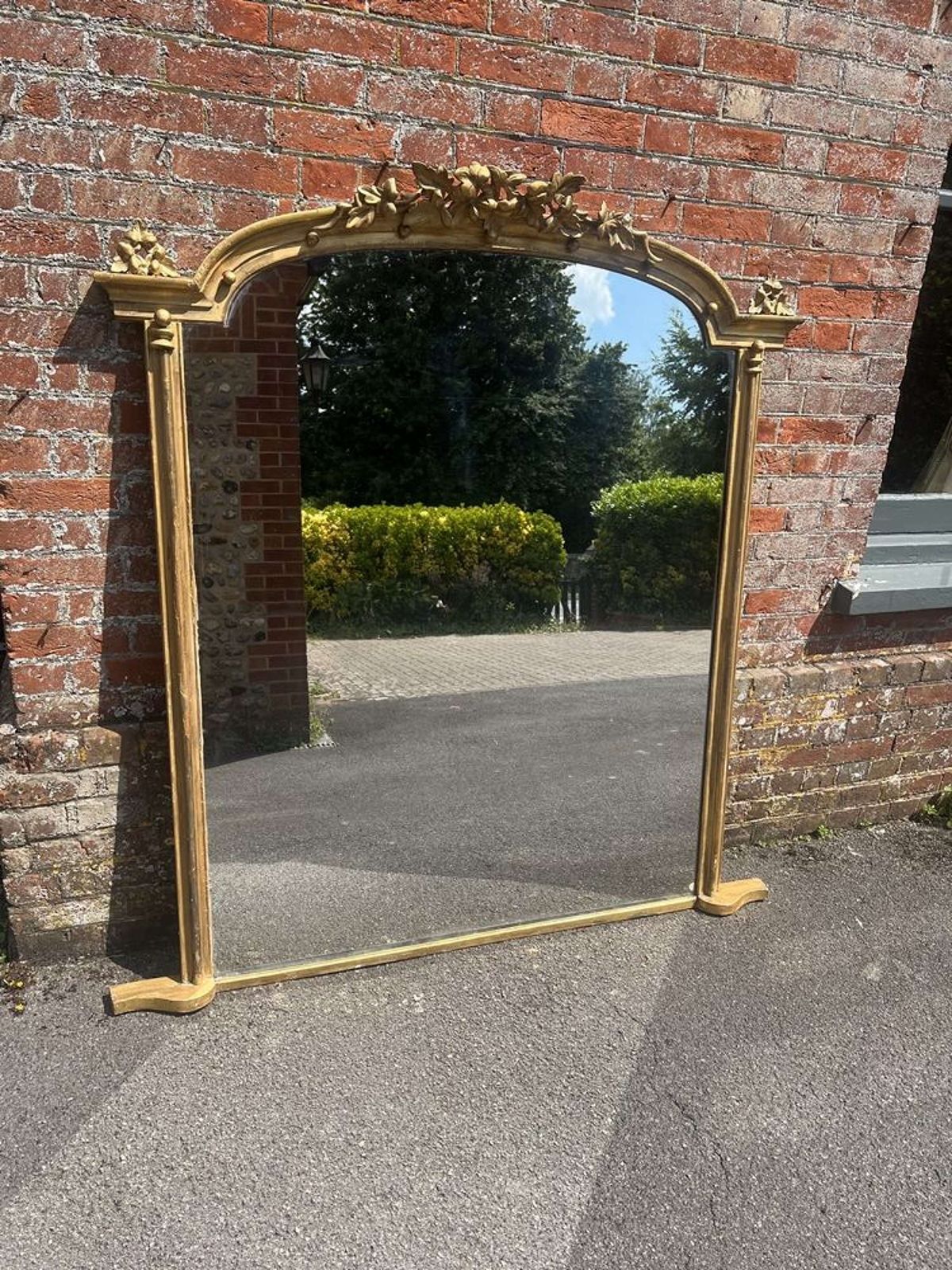 A Spectacular Large Antique English 19th C Gilt Overmantle Mirror.