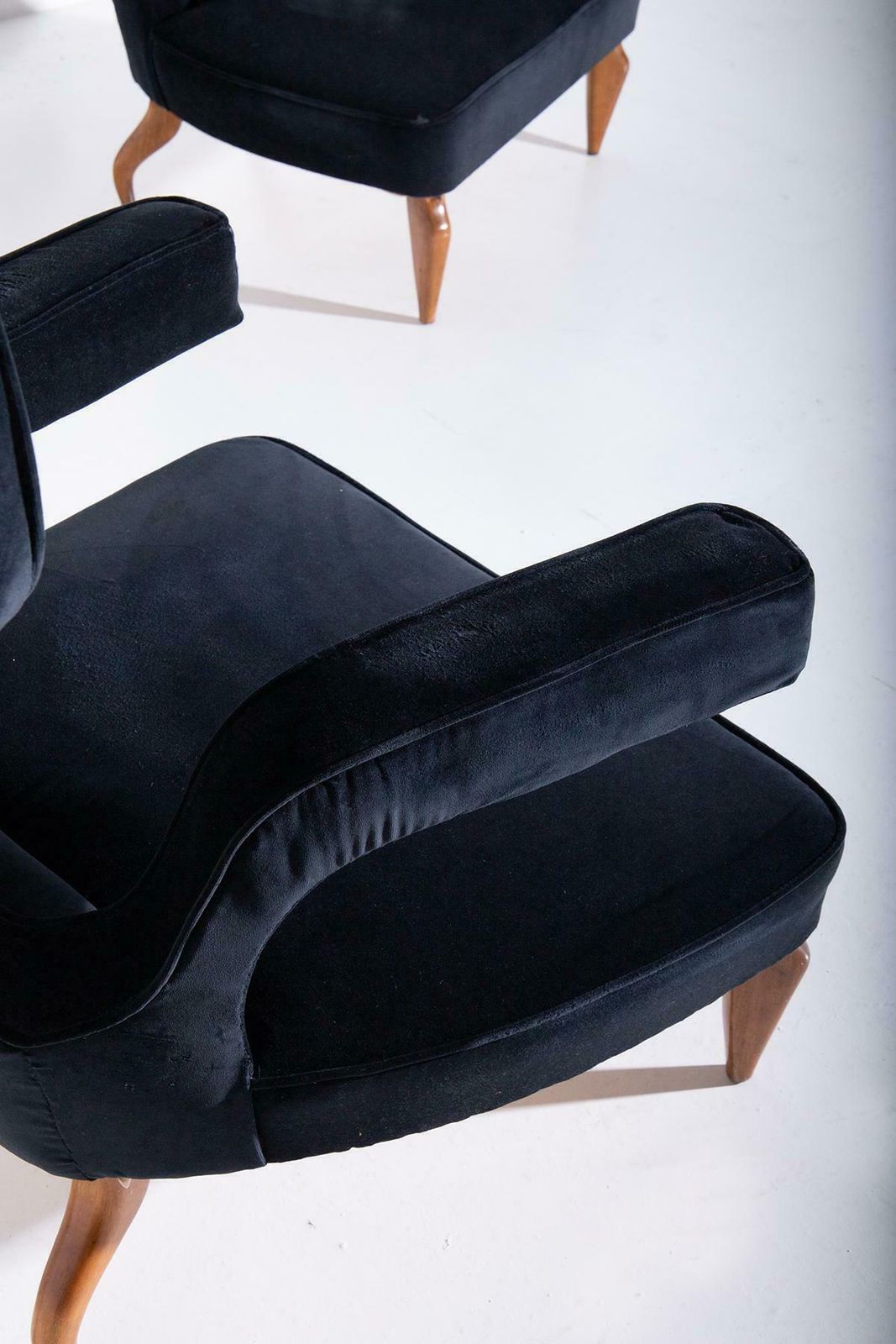 Pair Of Zavanella Wood And Black Velvet Chairs photo buy
