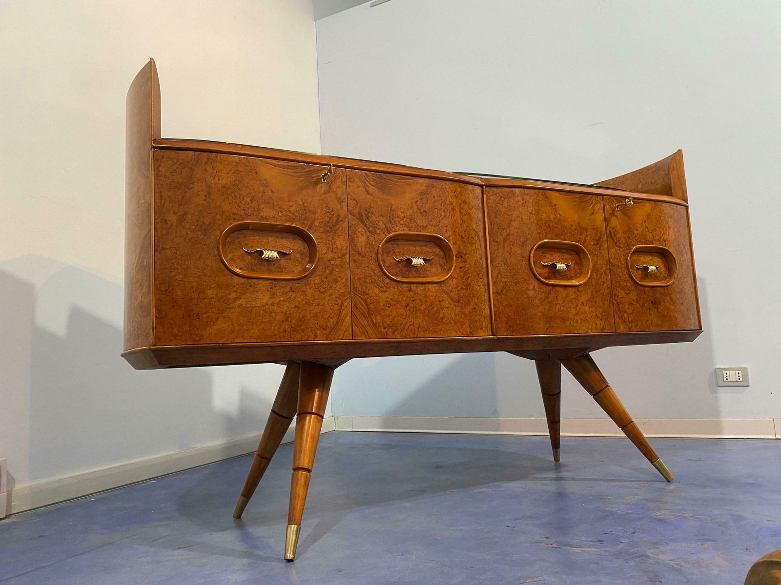 Italian Mid Century Sideboard Honey Color In Birch Wood, 1950s photo Furniture