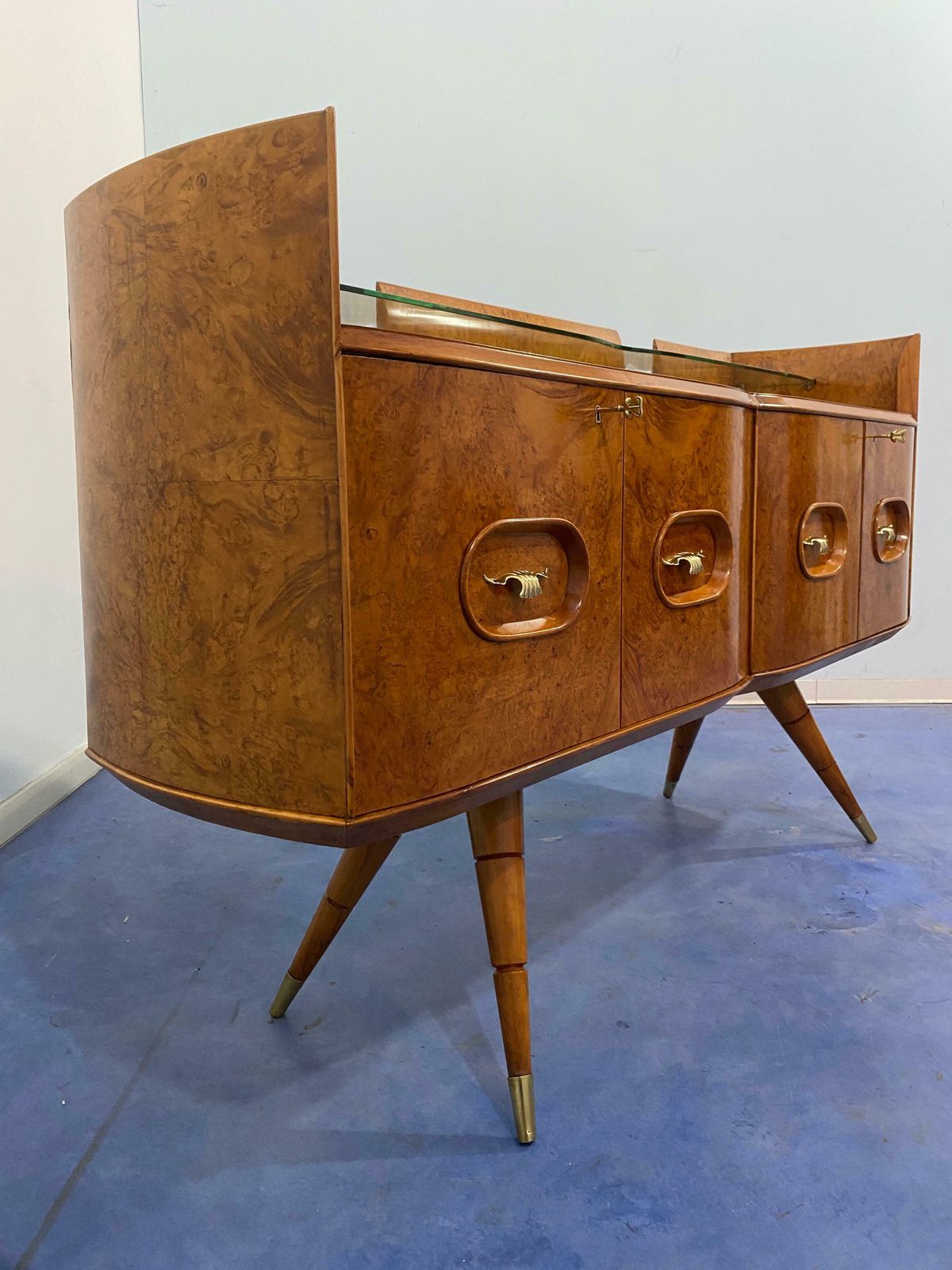 Furniture Italian Mid Century Sideboard Honey Color In Birch Wood, 1950s photo