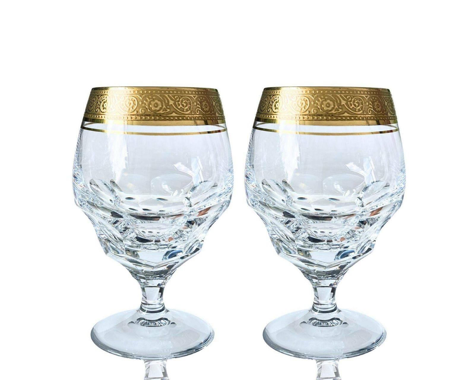 Kristallen Cognacglazen Goud | 2 Stuks | Ballon | Theresienthal Ca. Jaren 1950